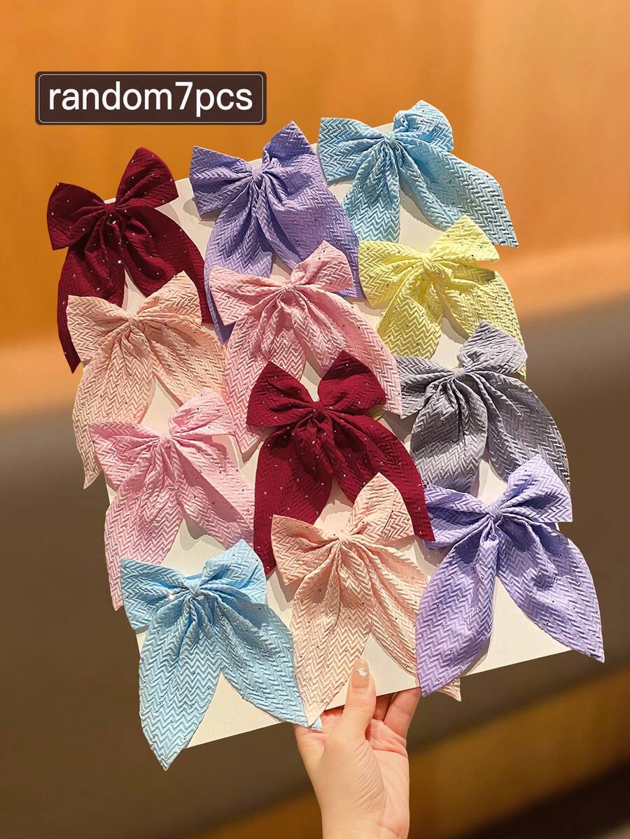 随机7件女款,时尚可爱,多种颜色,闪亮闪耀,水钻镶嵌,蝴蝶结丝带发夹,适合日常通勤和户外使用,推荐作为女士发饰的礼物,爪夹,发爪,发夹,发夹 - 彩色 - 查看 1
