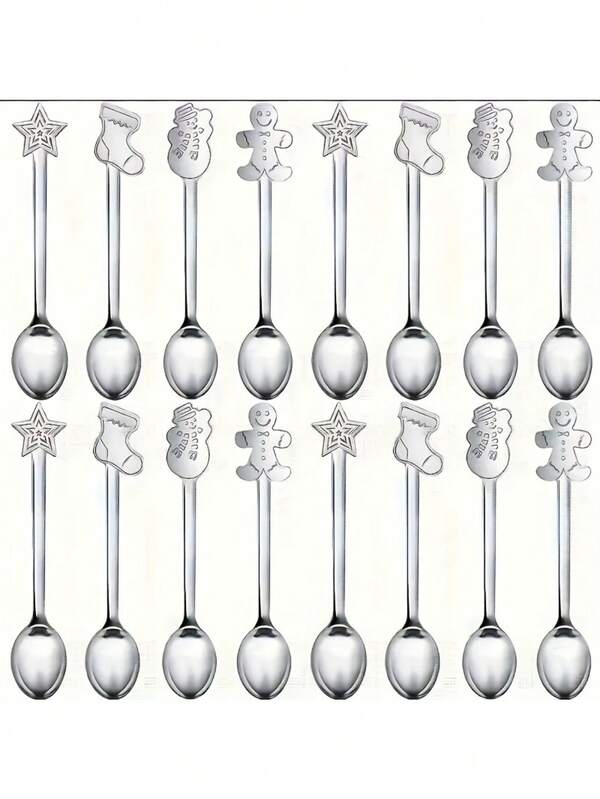 8pcs Stainless Steel Christmas Series Mini Coffee Spoons, Dessert Spoons, Dishwasher , Suitable For Kitchen, Restaurant, Christmas Party