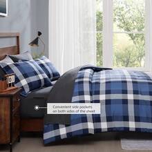 King Comforter Set, Classic Red Black Plaid-Piece Bedding Set, Farmhouse Lightweight All-Season Bed In A Bag With Sheets, Pillowcases & Shams, Home Decor - Xanh chàm - Xem 4