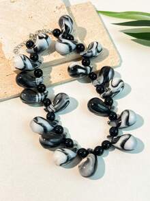 1pc Large Water Drop Bead Necklace, Bohemian Vintage Geometric Design, Handmade Textured Big Bead Necklace For Women, Versatile Accessory Suitable For Beach, Travel, Festivals