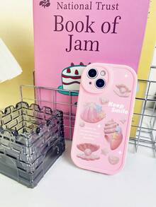 Ins Sweet Dream + Shell Faux Pearl Print Cute Pink Shell Star "Keep Smile" Print Daily Protective Beach Vacation Phone Case, Minimalist TPU Matte Anti-Fingerprint Niche Creative Full-Wrap Soft Shell Pink Phone Case, Phone Protective Cover, Compatible With Samsung Phones, Compatible With Iphone 13 Protective Case Compatible With IPhone 13, IPhone Protective Case, Compatible With Samsung Galaxy Phones, Cover, Compatible With Iphone Protective Case Compatible With IPhone 16 Pro Max - Multicolor - View 5