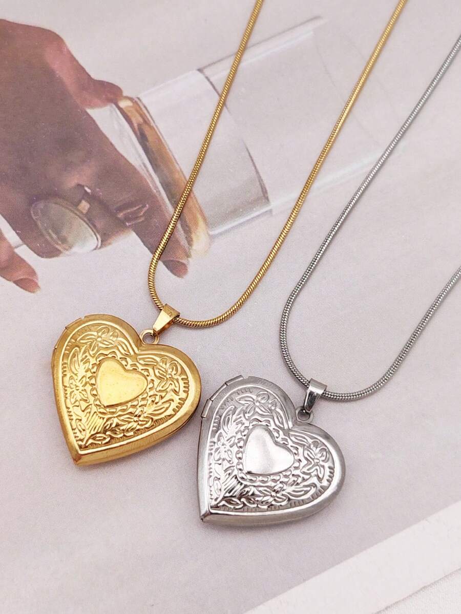 1 buc colier cu pandantiv din oțel inoxidabil, vintage, placat cu aur de 18K, cu inimă, floral, lalea, trandafir în relief, design simplu și elegant pentru bărbați și femei, bijuterii la prețuri accesibile pentru Ziua Îndrăgostiților