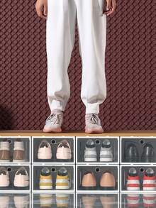 1/5白色折叠鞋盒收纳盒用于分类网球鞋高跟鞋等鞋子可堆叠抽屉式翻盖防尘鞋架家用加厚透明折叠鞋子收纳箱