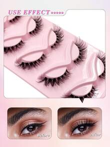 ENCHUW 5 Pairs Cat Eye Eyelashes With Clear Band Soft Black Band 3D Natural False Lashes Fluffy Soft Cross Manga Lashes Wispy Natural Eyelash Extension Makeup - Black - View 4