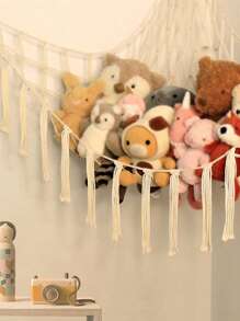 1 件 - 装饰吊床花边编织毛绒动物收纳角挂网架，带挂钩的网状吊床织物装饰收纳架，适用于卧室，毛绒动物收纳吊床网 - 装饰吊床网，用于毛绒动物角落 - 悬挂毛绒动物收纳架，大号房间装饰，波西米亚风毛绒动物网或大号吊床，感恩节装饰，矮人，妖精收纳吊床网（白色），家居装饰，房间装饰，墙壁装饰 - 米色 - 查看 2