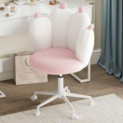 Jooli H Cat Paw Desk Chair, Height Adjustable Cute Swivel Vanity Chair With Upholstered For Kids Home Office Bedroom, Pink