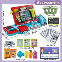 Juego de caja registradora de juguete con calculadora real, juego de tienda de juego, incluye escáner/tarjeta de crédito/dinero de juguete/juguetes de comida, juguetes de aprendizaje, regalos, para Halloween/Navidad