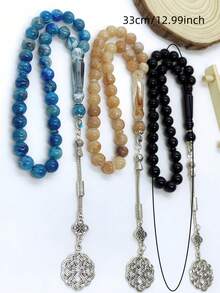 33 颗 9 毫米~10 毫米穆斯林祈祷珠，丙烯酸树脂仿石花朵图案 Tasbih，轻巧紧凑，适合日常祈祷手链 - 彩色 - 查看 8