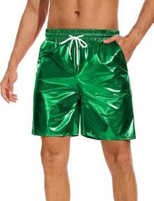 Men's Metallic Shorts Shiny Rave Shiny Sparkly Shorts With Pockets - Green - View 8