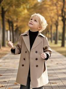 Boys' Autumn/Winter Windbreaker, Long Jacket, British Style, Toddler & Big Kid Outerwear - Khaki - View 8
