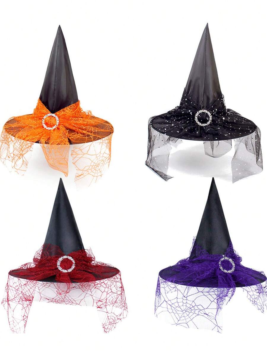 1pc Halloween Witch Hat, Costume Accessory, Witch Role Play Hat With Veil, Halloween Party Hat, Holiday Gift, Suitable For Daily Wear And Halloween
