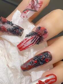 1 件哥特式美甲硅胶模具，乌鸦烛台，玫瑰头骨，荆棘玫瑰，胸腔，脊柱指甲装饰 DIY 透明模具 - 無色 - 查看 5