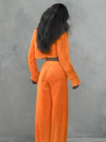 Set de 2 piezas de unicolor con top de manga larga de cuello redondo y pantalones, última , transpirables, cómodos, suaves, holgados y elásticos, adecuados para usar tanto en exteriores como en interiores, ropa de otoño