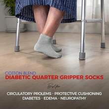 6 Pairs Men's Ankle Socks Non-Skid Grip Diabetic Ankle Quarter Socks Non Binding Loose Fit Top - 灰色 - 查看 5