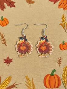 1 对简约感恩节火鸡亚克力吊坠耳环，复古风格适合女性在节日、庆典、派对和日常佩戴 - 火雞 - 查看 2