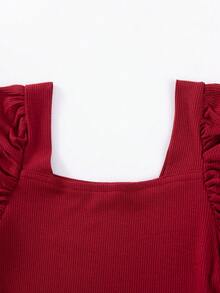 Children Girls Party Dress Solid Color Long Sleeve Performance Wedding Mesh Princess Sweet Mesh Medium Length Tight Dress Tulle Dress Autumn And Winter 2-7 Years Old Red - Burgundy - View 4