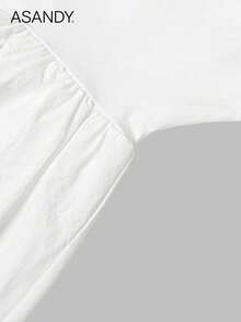 女士纯色无袖 A 字形撞色网眼连衣裙，优雅时尚风格 - 白色 - 查看 4