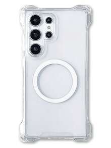 Sturzsichere, magnetische, kabellose Ladehandyhülle mit Lanyard-Seil kompatibel mit Samsung Galaxy S25 S24 S23 S22 Ultra Plus A55 5G, Luxus transparente Vier-Ecken-Fallschutz-Rückabdeckung