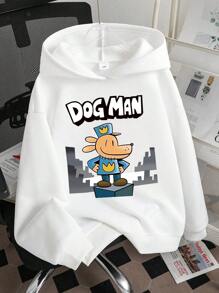 Tween Boy Cartoon Animal Print Warm Hoodie - White - View 1