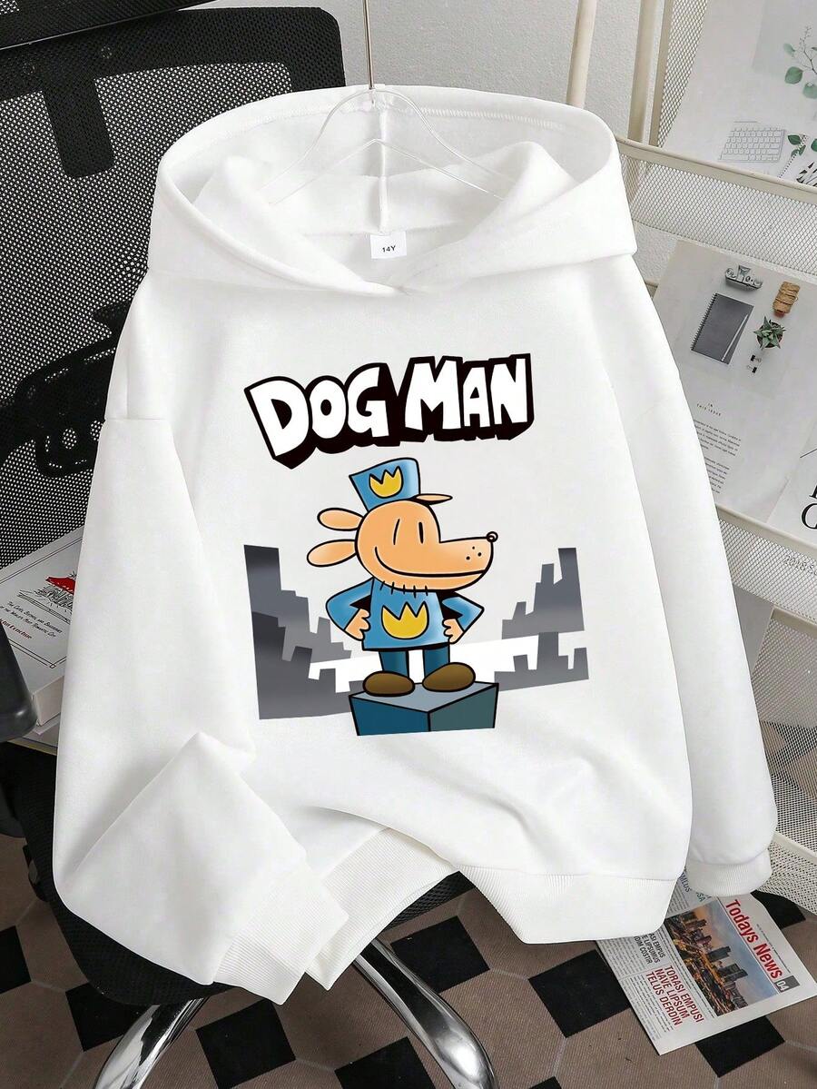 Tween Boy Cartoon Animal Print Warm Hoodie - White - View 1