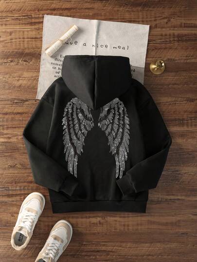 Women's Casual Graphic Print Loose Fit Thermal Lined Hoodie Sweatshirt, Winter