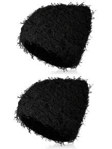 4 件套做旧针织毛绒帽子冬季厚款保暖毛线帽雪地帽骷髅头男士户外滑雪针织帽秋季装备