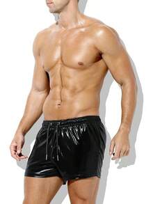 Pantalones cortos metálicos holográficos brillantes y brillantes para hombre, pantalones cortos con bolsillos y cordones para atuendo de rave - A3-negro-ck3118 - Ver 10