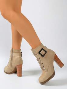 Women's Fashion Ankle Boots, Short Boots With High Heels, Platform Lace-Up Boots For Autumn/Winter