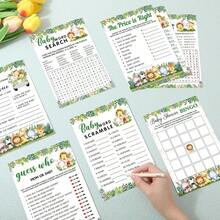 61pcs Green Animal Bath Time Game Set, Includes 6 Games - Double-Sided Printing, 20 Games Per Page, Such As Shower Bingo, Word Scramble, Word Search, Predictions & Suggestions, Price Match, Who ( Animal), With Answer Key. - Green - View 3
