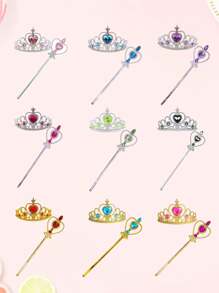 2pcs Ice Princess Crown & Heart Magic Wand Combo, Children Cosplay Princess Role Play Headband & Fairy Wand - Multicolor - View 2