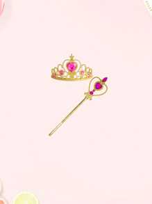 2pcs Ice Princess Crown & Heart Magic Wand Combo, Children Cosplay Princess Role Play Headband & Fairy Wand - Multicolor - View 9