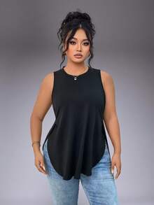 1 pieza Camiseta sin mangas deportiva de verano de talla grande con abertura lateral, color negro - Negro - Ver 7