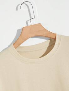 YUNCHIC Men's Casual Modern Style Graphic Print Khaki T-Shirt, Loose Fit Versatile, Minimalist Ins Style, Suitable For Summer, T-Shirt Essential - Khaki - View 5