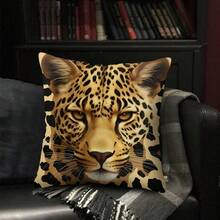 TOPSSCTR 1 pieza, Funda de almohada con diseño contemporáneo de tigre y leopardo - 17.7 pulgadas, tela de poliéster de piel de melocotón, funda de almohada estampada con vida silvestre por un solo lado - Funda decorativa para cojín de sofá - Tema animal - Para decoración de sala de estar y dormitorio - Ideal para amantes de los animales, sin relleno de almohada