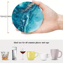 6 件套，艺术木制杯垫套装 - 海洋主题，适合家庭、办公室和派对的装饰性桌旗 - 直径 10 厘米，餐桌装饰，厨房装饰，厨房配件，家居装饰，送给家人、伴侣、朋友的礼物，选择 1、2 或 31 件套，杯垫套装，杯垫，杯垫，家用杯垫 - 淺藍色 - 查看 5