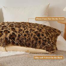 20x54 Fluffy Cheetah Print Body Pillow Cover, Leopard Print Plush Fuzzy Pillowcase With Zipper, Farmhouse Shaggy Long Pillow Cover Women Side Sleepers, Pink - 獵豹紋棕色 - 查看 4