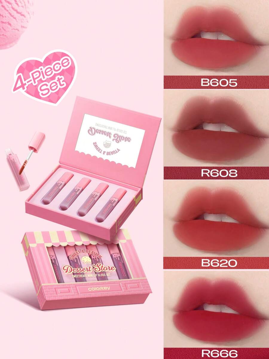 COLORKEY 4PCS Velvet Lip Tint Gift Set,Liquid Lipstick,Matte,Mist,Lip Gloss,Long-Lasting,Smooth,Non-Stick Cup,For Beginner For Women For Daily Use,Gift For Women Mom Wife Sister Teen Girl Friend,For Party,For Travel,Party Beach Travel Holiday Camping Outdoors,Natural Makeup For School, Sweet Makeup, Bold Makeup, Date Makeup,Christmas,Christmas Gifts,Makeup