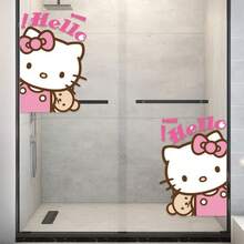 Sanrio 1 Set Creative Hello Kitty Waterproof Bathroom Glass Door Stickers, Bubble-Free 50cm Door Decal + Home Decor Stickers, Classic Fashionable Cute Cartoon "GOODLUCK" Blessing Decorative Stickers