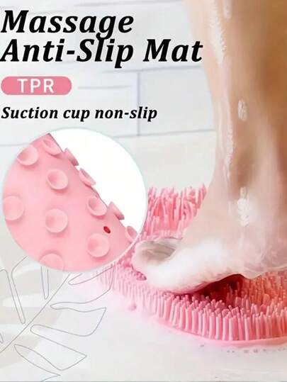 1 件防滑足部和背部磨砂按摩器带去角质垫 - 采用 TPR 材料制成，多功能浴室刷，促进足部、背部和身体的血液循环和深层清洁 - 易于清洁的舒适清洁垫，配有温和去角质刷、淋浴刷、硅胶淋浴足部刮刀