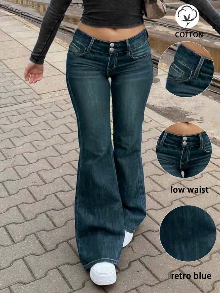 Jeans élégants et à coupe slim pour femmes, à double boutonnage et jambe évasée, affinants