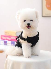 1 件宠物服装，狗/猫服装，小型犬幼犬可爱宠物服装，狗狗服装，小型犬秋冬保暖舒适羊毛拼布背带背心 - 黑色和白色 - 彩色 - 查看 5