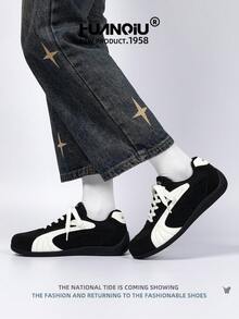HUANQIU 2025 New Men's Shoes Men's Skateboard Shoes A Pair Of Fashionable Casual And High-Rise Breathable Home Office Outdoor Sports Shoes Multifunctional Lightweight And Comfortable Dexun Shoes Racing Shoes Casual Shoes Running Shoes Black And White Four-Season Shoes