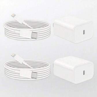 20W 快速充电适配器套装 - PD 20W 充电适配器 + 100cm/3.3ft 快速充电数据线，兼容 14/13/12/11/XS/XR/8/7/6/iPad 系列，壁式充电器