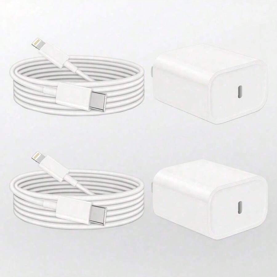 20W 快速充电适配器套装 - PD 20W 充电适配器 + 100cm/3.3ft 快速充电数据线，兼容 14/13/12/11/XS/XR/8/7/6/iPad 系列，壁式充电器 - 白色 - 查看 1