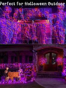 5m/10m/20m Luzes de Corda LED Roxas & Laranjas para Uso Externo, Alimentadas a Bateria, Luzes de Decoração de Halloween, Luzes de Fada de Halloween, Luzes de Decoração de Natal, Adequadas para Festas de Feriados, Jardim, Pátio e Outras Decorações de Natal - Multicolorido - Visão 5