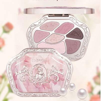 COLORROSE Bảng phấn mắt phong cách retro phương Tây 7 màu, phấn mắt lì và nhũ, độ lên màu cao, lâu trôi, chất phấn mịn, có gương, bảng trang điểm đa chức năng bao gồm cả phấn bắt sáng và phấn má hồng.
