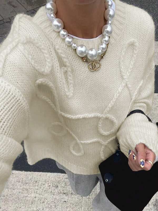 Women's Solid Color Ribbed Pullover Sweater, Daily Wear Long Sleeve Knitwear, Autumn/Winter