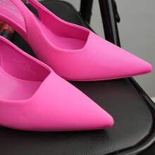 Women's Pointed Toe Slingback Kitten Heel Pumps - Elegant Mid Heel Stilettos With Soft Padded Insole And Elastic Strap - Màu Hồng Tươi - Xem 2