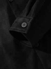 男士长袖复古麂皮衬衫式外套，秋季款 - 黑色 - 查看 7