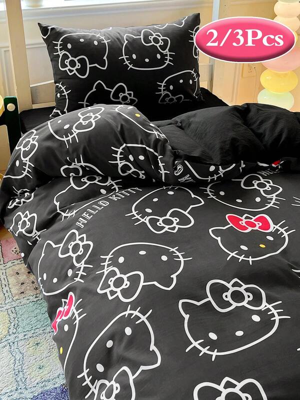 Sanrio Cute Print 2/3pcs Bedding Set - Hello Kitty/Kuromi/Cinnamoroll/Pochacco (1pc Duvet Cover + 1/2pc Pillowcase, No Filling) Cartoon Full Size, Soft & Comfortable, Suitable For Dorm, Home Bedroom, Hotel, All Seasons, With Zipper Closure And Pillowcase, Multi-Color Durable, Oversized Bedding Set, Oversized Duvet Cover